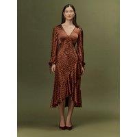 Ghost Womens Holly Satin-Look Spot Wrap-Front Dress - Red