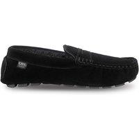 Totes Isotoner Mens Suede Moccasin Slippers With Faux Fur Lining - Black
