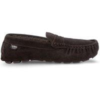 Totes Isotoner Mens Suede Moccasin Slippers With Faux Fur Lining - Brown
