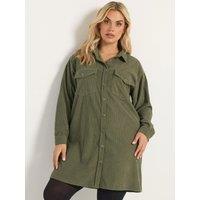 Yours Womens Curve Button-Through Rib Utility Shirt Dress - Khaki