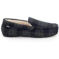 Totes Mens Check Memory Foam Moccasin Slippers - Blue