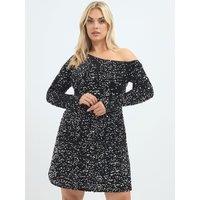 Yours Womens Curve Off The Shoulder Sequin Mini Dress - Black