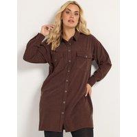Yours Womens Curve Cord-Look Button-Through Shirt Dress - Brown