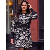 Roman Womens Floral Knit Knee-Length Dress - Black