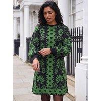 Roman Womens Spot Floral Knit Knee Length Dress - Green