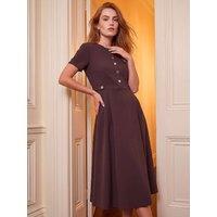 Roman Womens Button Front Fit And Flare Midi Dress - Brown