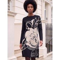 Roman Womens Rose Jacquard Viscose Blend Knee Length Dress - White