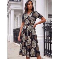 Roman Womens Circle Wrap Spot Print Midi Dress - Black