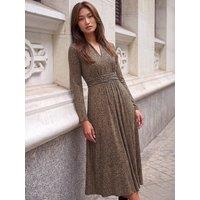 Roman Womens Animal Ruched Midi Dress - Brown