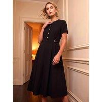 Roman Womens Button Front Fit And Flare Midi Dress - Black
