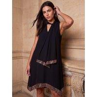 Roman Womens Sequin Trim Knee Length Dress - Brown