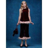 Monsoon Womens Emma Feather-Trim Wide Leg Velvet Trousers - Red