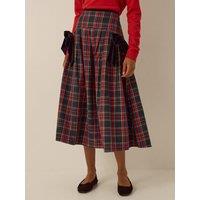 Monsoon Womens Dottie Tartan Velvet Bow Midi Skirt - Red