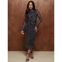 M &Co Petite Petite Polka Dot Side Twist Maxi Dress