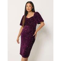 M &Co Petite Petite Sequin Velvet Square Neck A-Line Dress