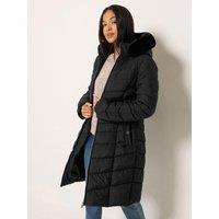 M &Co Petite Womens Petite Faux Fur Trim Padded Coat - Green