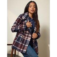 M &Co Petite Womens Petite Check Double Breasted Peacoat Coat - Red