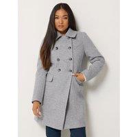 M &Co Petite Womens Petite Double-Breasted Midi Military Coat - Grey