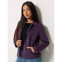M &Co Petite Womens Petite Faux Suede Zip Pocket Bomber Jacket - Green