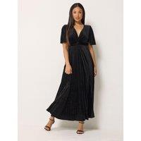 M &Co Petite Petite Velvet Twist Front Pleated Maxi Dress