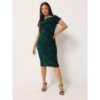 M &Co Petite Petite Sequin Velvet Notch Neck Shift Dress
