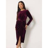 M &Co Petite Womens Petite Side Twist Velvet Midi Dress - Purple