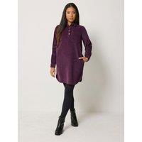 M &Co Petite Womens Petite Corduroy Mini Shirt Dress - Berry Purple