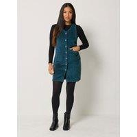 M &Co Petite Womens Petite Corduroy Button-Through Pinafore Mini Dress - Blue