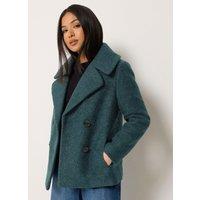 M &Co Petite Womens Petite Boucle Wide Lapel Double Breasted Coat - Green