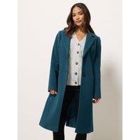 M &Co Petite Womens Petite Single Breasted Longline Tailored Coat - Green