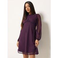 M &Co Petite Womens Petite Chiffon Empire Seam Mini Dress - Purple