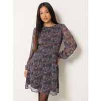 M &Co Petite Womens Petite Ditsy Floral Chiffon Midi Dress - Black