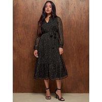 M &Co Petite Womens Petite Abstract Tie Waist Midi Dress - Black