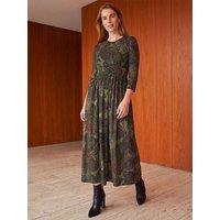 Roman Womens Paisley Print 3/4 Sleeve Midi Dress - Green