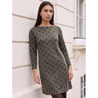 Roman Womens A-Line Slash Neck Spot Dress - Khaki