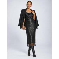 Jolie Moi Womens Lace Trim Sequin Pencil Midi Skirt - Black