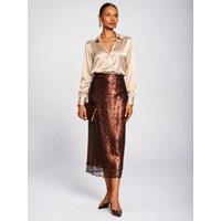 Jolie Moi Lace Trim Sequin Pencil Midi Skirt