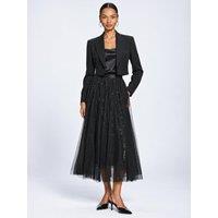 Jolie Moi Womens Sequin Mesh Multi Layered Maxi Skirt - Black