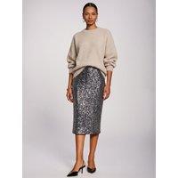 Jolie Moi Womens Sequin Pencil Midi Skirt - Silver