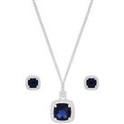 Love Gem Sterling Silver Blue And White Cubic Zirconia Cushion Cut Necklace And Earring Set