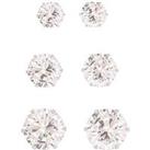 The Love Silver Collection Sterling Silver Set Of 3Mm, 4Mm And 5Mm Cubic Zirconia Studs