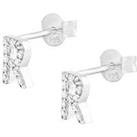 The Love Silver Collection Sterling Silver Cubic Zirconia Initial Stud Earrings - G