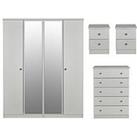 Swift Verve Part Assembled 4 Piece Package - 4 Door Mirrored Wardrobe, 5 Drawer Chest And 2 Bedside 