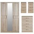 Swift Winchester Part Assembled 4 Piece Package - 3 Door Mirrored Wardrobe, Chest Of 5 Drawers And 2