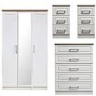 Swift Regent Part Assembled 4 Piece Package - 3 Door Mirrored Wardrobe, 5 Drawer Chest And 2 Bedside Chests - Fsc Certified