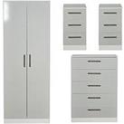 Swift Montreal Gloss Ready Assembled 4 Piece Package - 2 Door Mirrored Wardrobe, 5 Drawer Chest And 