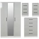 Swift Montreal Gloss Ready Assembled 4 Piece Package - 3 Door Mirrored Wardrobe, 5 Drawer Chest And 