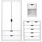 Very Home Aspen 3 Piece Package - 2 Door, 2 Drawer Wardrobe, 4 + 2 Chest And Bedside Table - White O