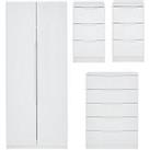 One Call Monaco Ready Assembled 4 Piece Gloss Package - 2 Door Mirrored Wardrobe, 5 Drawer Chest And