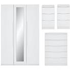 One Call Monaco Part Assembled 4 Piece Gloss Package - 3 Door Mirrored Wardrobe, 5 Drawer Chest And 2 Bedside Chests